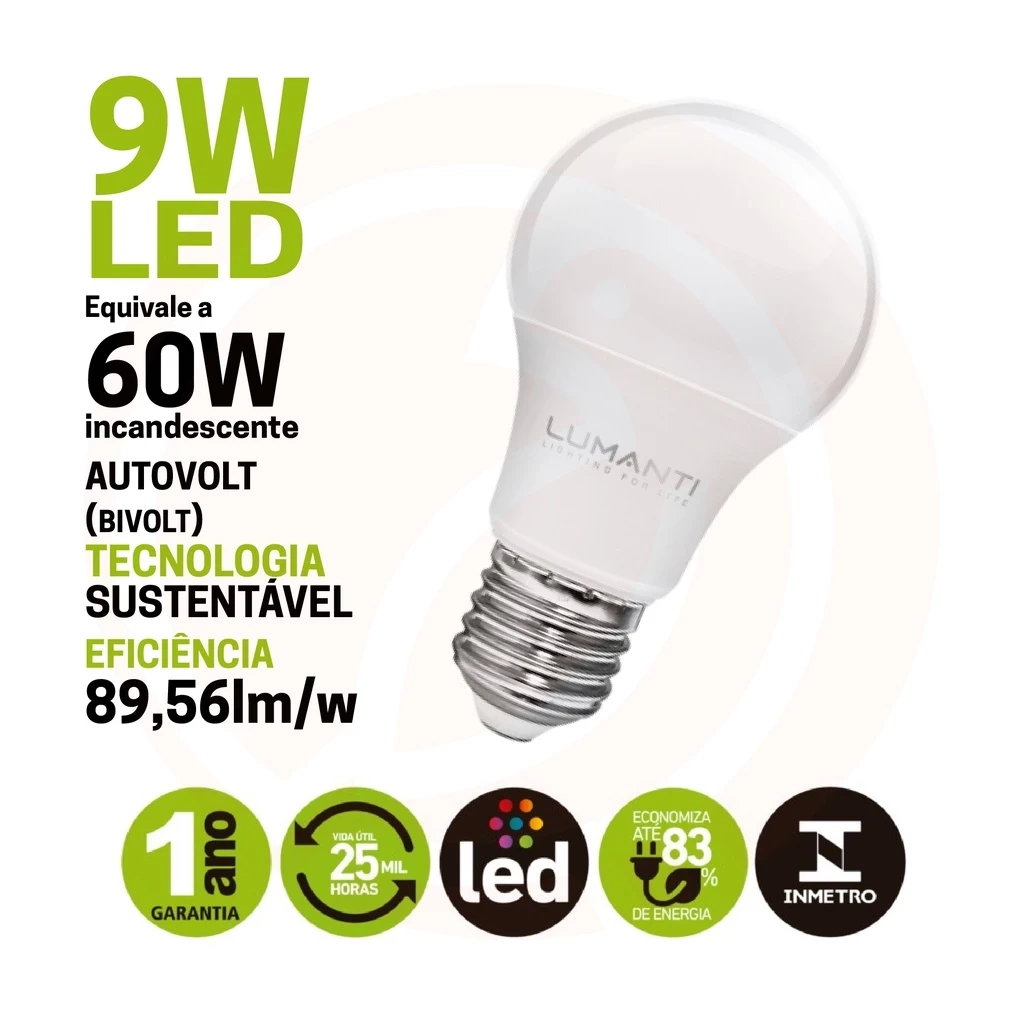 Lâmpada Bulbo LED 9W A60 - Base E27 - Lumanti - Imagem 2
