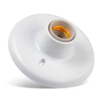 Suporte Plafon Branco E-27 com Bocal em Porcelana
